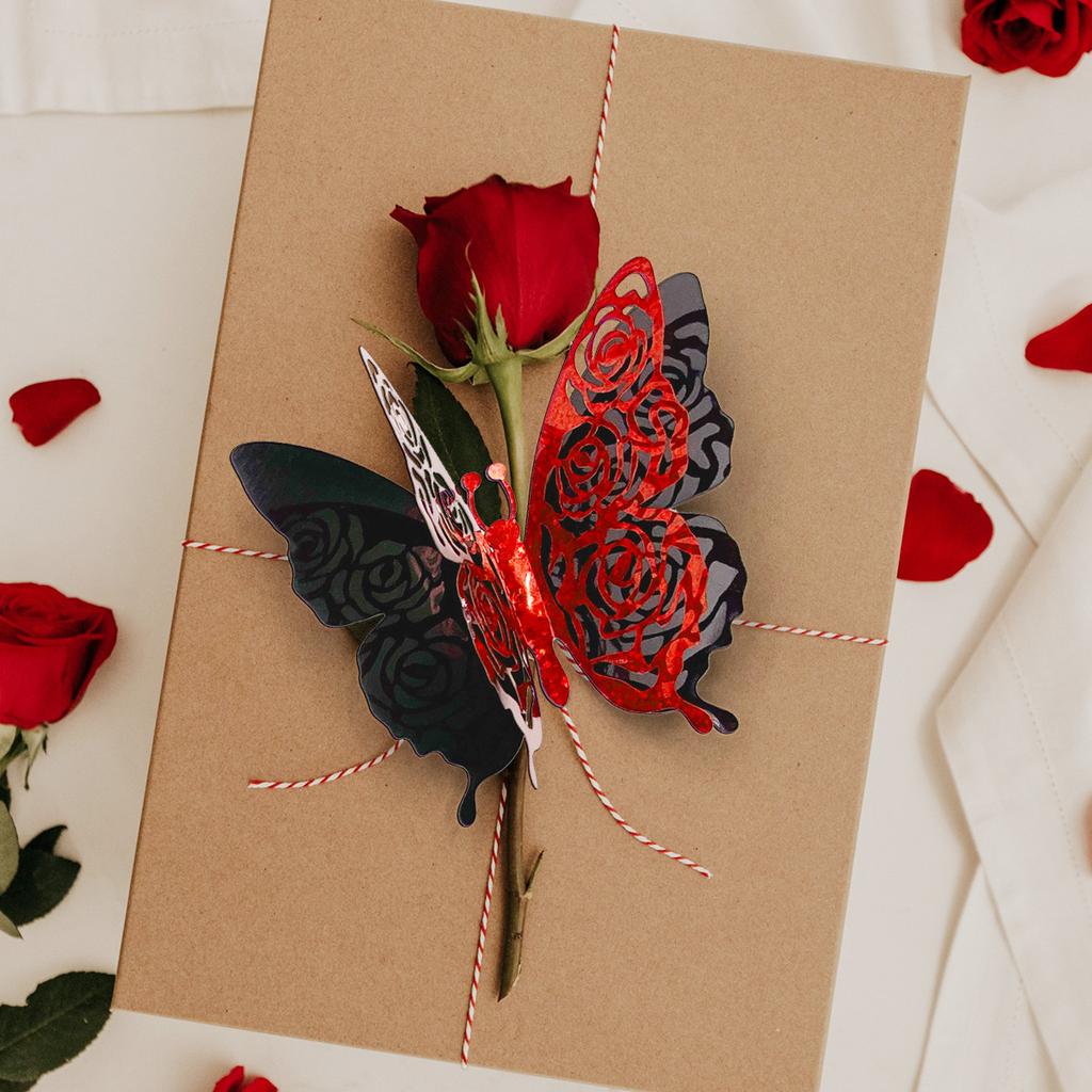 6pcs/set 3d Double Layer Butterfly Valentine's Day Decorative Wall Stickers Glitter Gold Butterfly Decorative Stickers