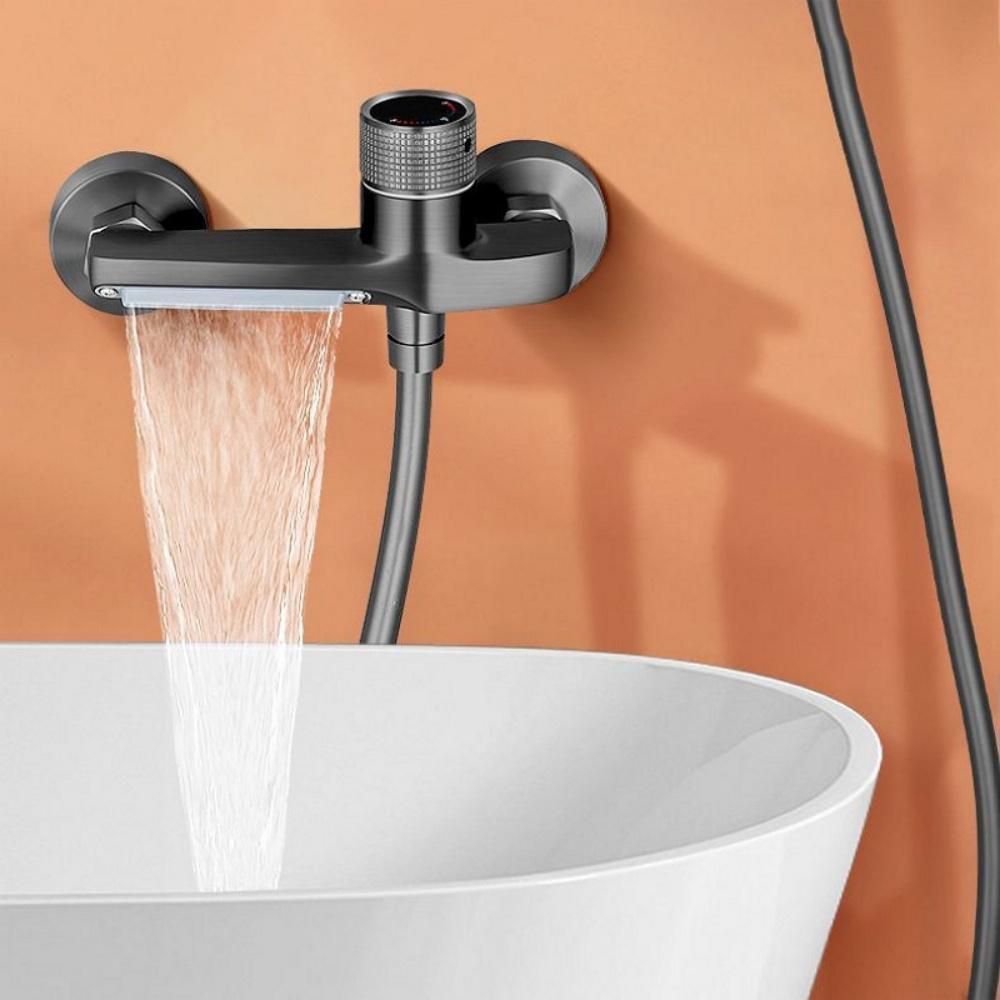 Настенный смеситель для ванны с душевой лейкой, латунный, хромированный, настенный, для ванной комнаты, душевой смеситель, комплект душевой системы, смеситель горячей и холодной воды