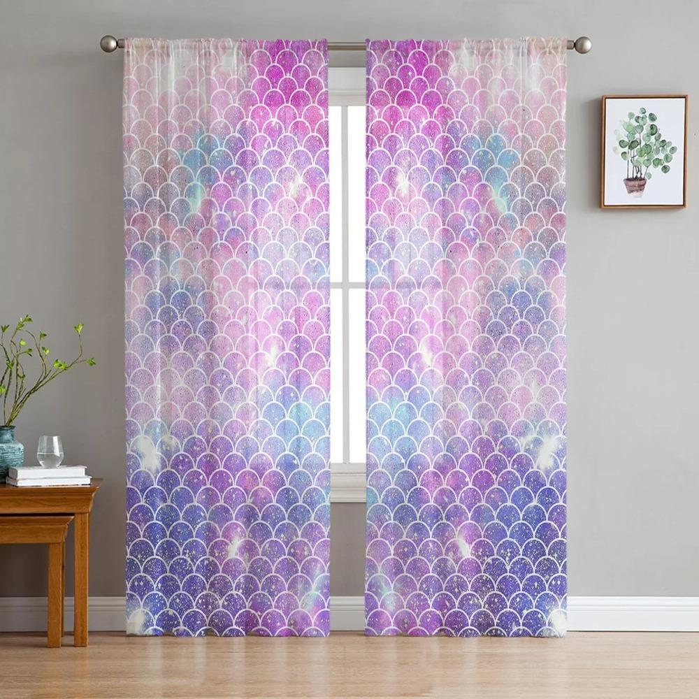 Радужные прозрачные шторы с чешуей русалки. Идеально подходят для спальни, гостиной. Оконная панель-штора для кухни. Тюль