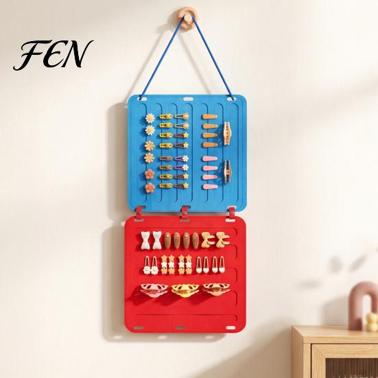 Wall Hanging Storage Solution Hair Accessories Bag, Space Saving Felt Organizer Portable Rope with Hook, Multi-Color Partitioned Holder for Hairclips