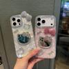 Зеркальный чехол KT Cat для Apple 16/17 Pro Max с мигающим бриллиантовым бантом и текстурированным дизайном 14/15.