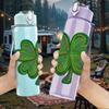 1PC Green Four Leaf Clover Print 750ml Color Plastic Sports Water Bottle Leakproof Flip Straw Lid Suitable for Sports Office Home Use