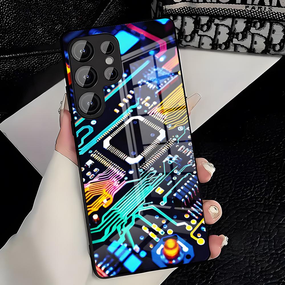Креативный чехол для телефона с рисунком печатной платы Для Samsung S26 S25 Plus S20 S20 Plus S22 Ultra S23 FE S21 Plus S21 Ultra Стеклянная крышка