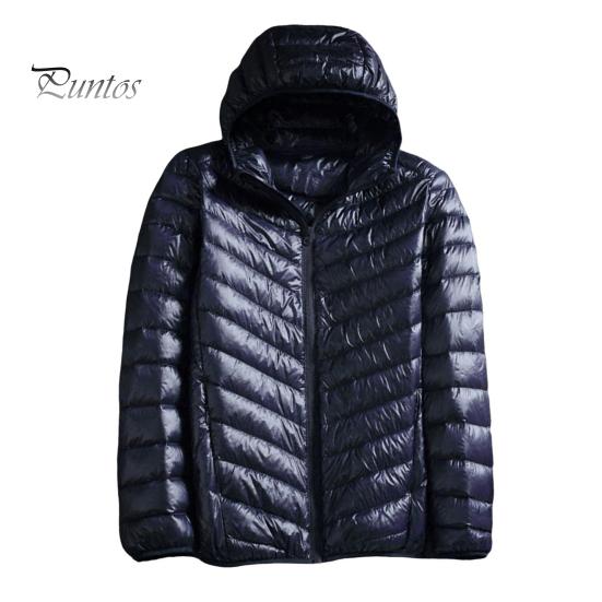 Men Cotton Jacket Hooded Long Sleeve Solid Color Down Coat with Side Pockets Full Zipper Closure Thin Quilted Winter Outwear