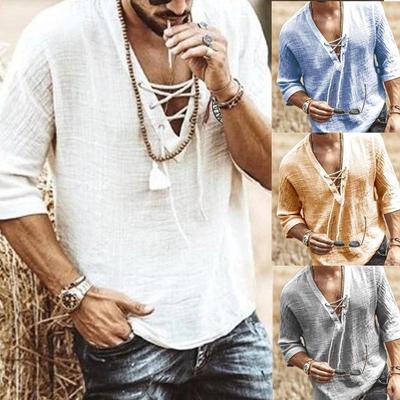 Мужская футболка с коротким рукавом на шнуровке с люверсами, европейская и американская, 2025 год