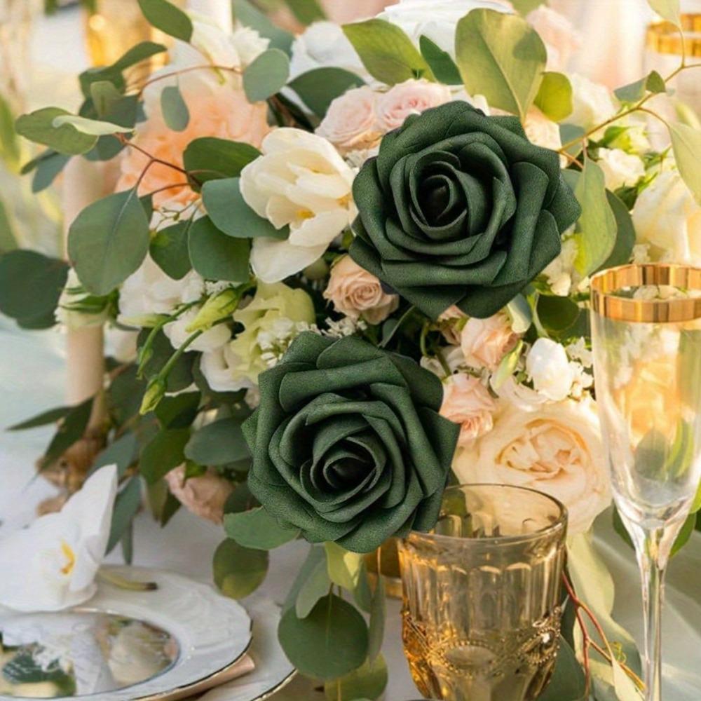 25PCS Wedding Bouquet Artificial Flowers Green Flowers with Stems Green Roses for DIY Centerpiece Corsage Flower Arrangement Bridal Shower Decorations