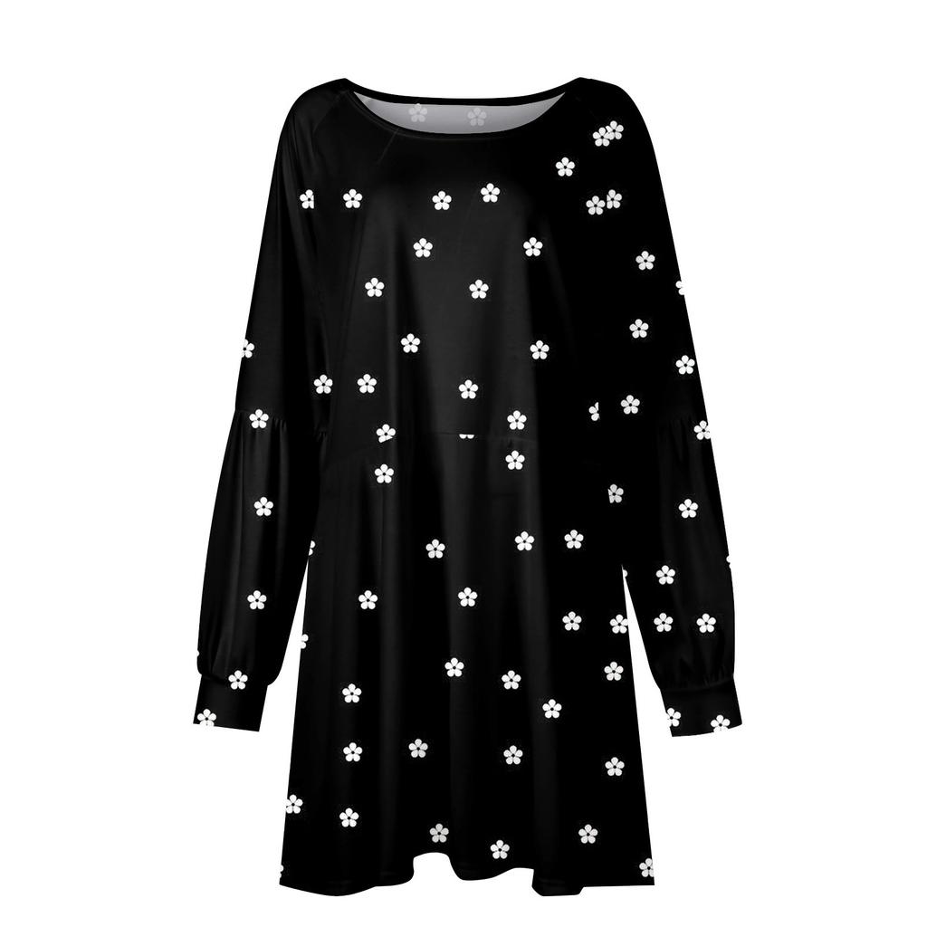 Модное женское осеннее повседневное свободное платье с цветочным принтом и длинным рукавом