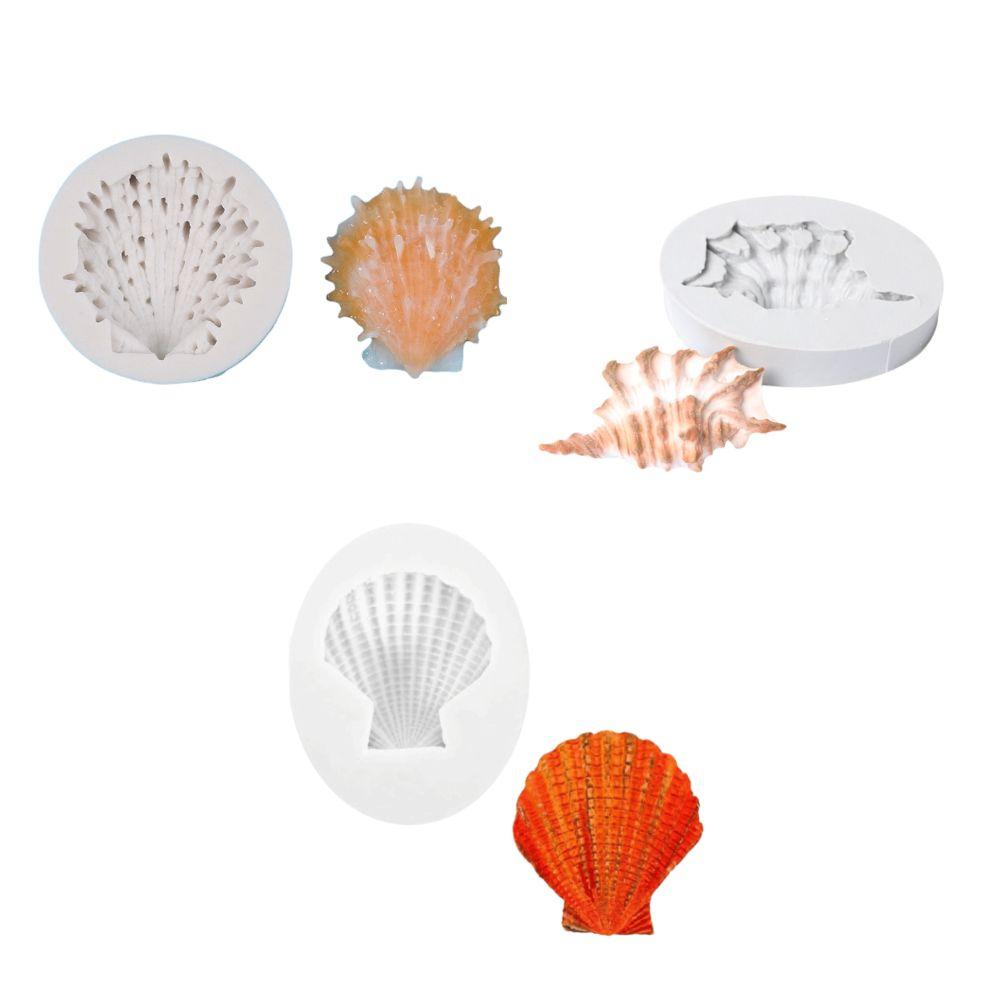3PCS Flexible Seashell Fondant Mold Heat Resistant Conch Shell Mold Resin Crafting