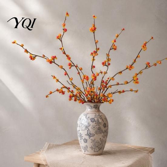Fade Resistant Artificial Flowers Long Bittersweet Branches, Fall Berry Stems for Vase, Faux Plants DIY Floral Craft Supplies Branches Thanksgiving