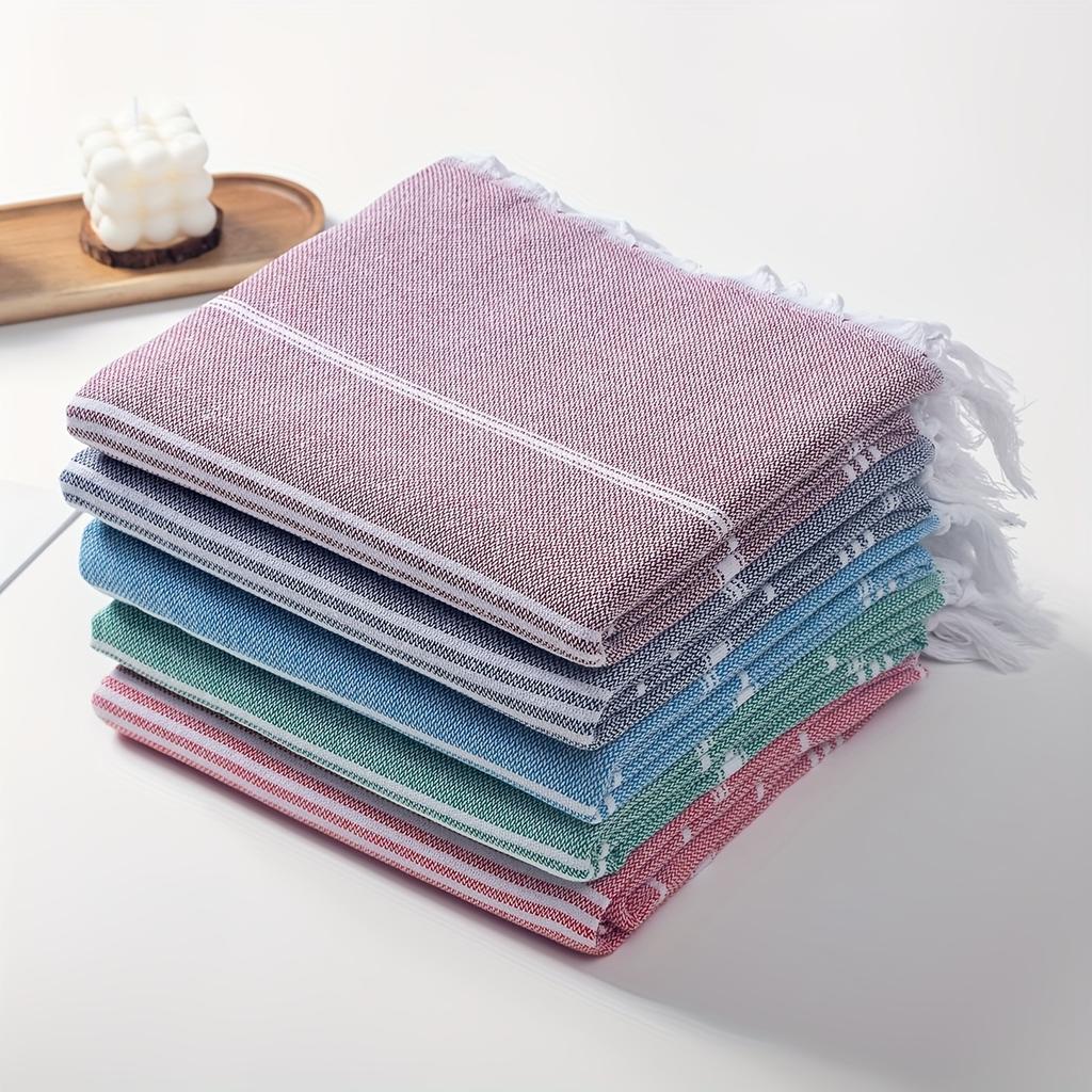 5 шт. Пляжные полотенца из турецкого хлопка, быстросохнущие, легкие, полосатые с бахромой, необходимые для бассейна, плавания и путешествий, синий, зеленый, розовый, красный, серый
