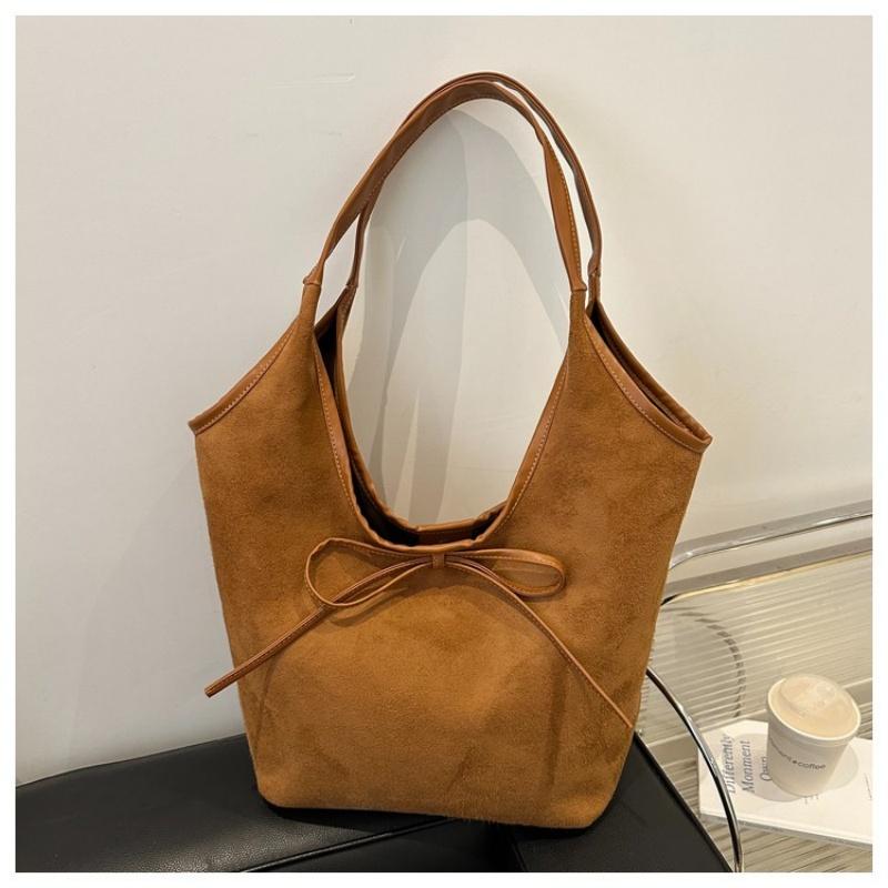 Fashion Bow Design Shoulder Bags for Women Vintage Faux Suede Ladies Commuter Underarm Tote Bag Female Large Capacity Handbags