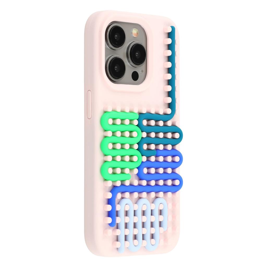 For iPhone 15 Pro Max Case 3D Stress Relief DIY Colorful Bar Silicone+PC Phone Cover Dots Design