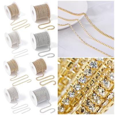 Глиттер AB Плотная цепочка из стразов Отделка Аппликация Цепочки из стразов Кристальные бриллиантовые бусины Домашний декор