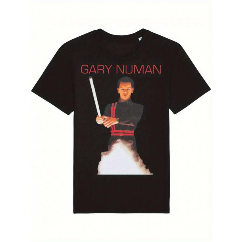 Gary Numan Vintage Graphic T-Shirt for Men - Black Retro Band Tee with Bold Red Print, Round Neck Casual Shirt, Machine Washable All-Season Comfort,