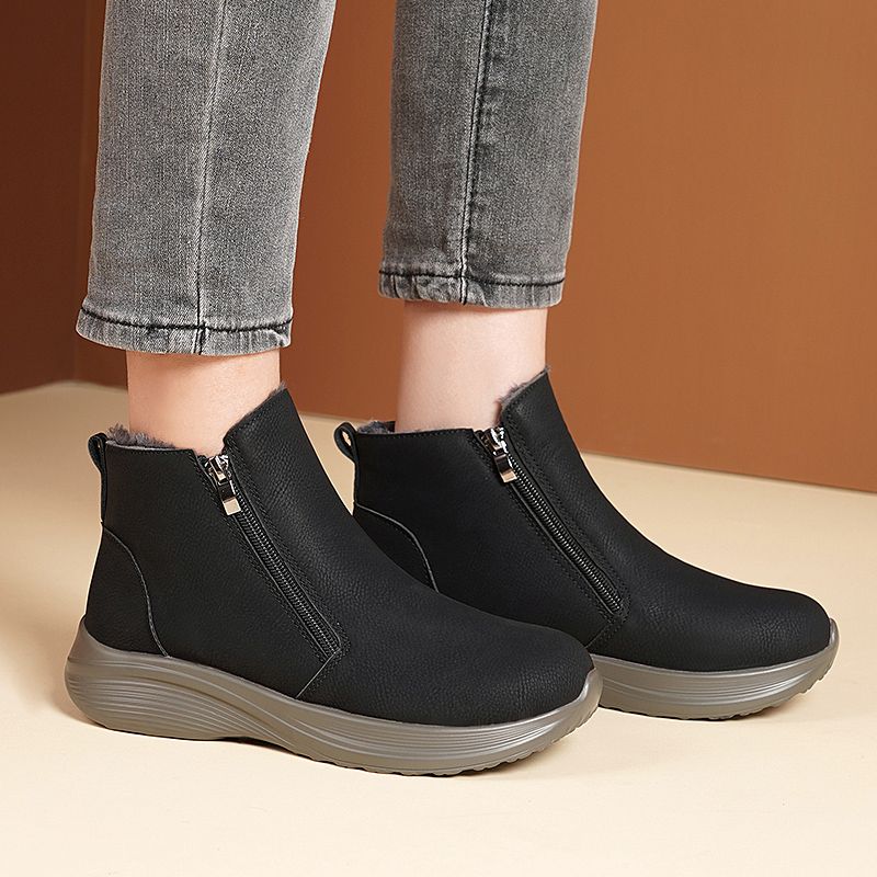 Модные черные кожаные массивные женские зимние ботинки Зимние водонепроницаемые рабочие женские ботинки Дизайнерские роскошные шикарные и элегантные утепленные ботильоны
