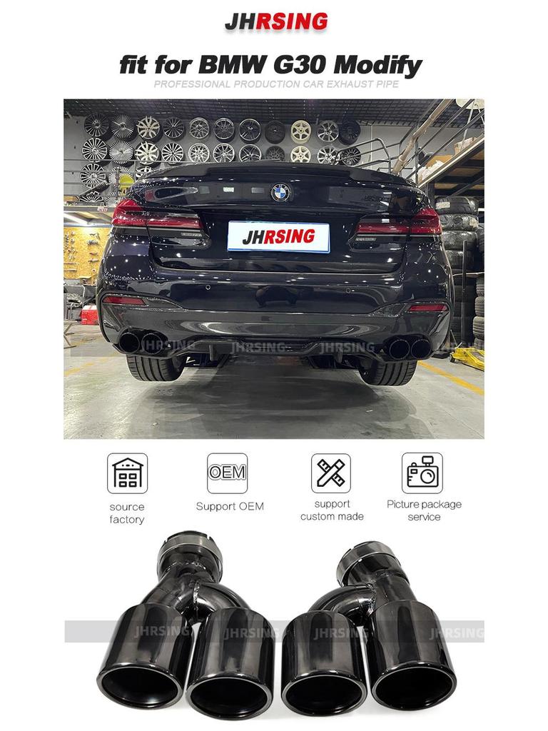 Подходит для BMW 5 серии G30 2018-2022: Квадровых выхлопных труб M5, Глушители и выхлопные трубы из нержавеющей стали с черным хромированием.
