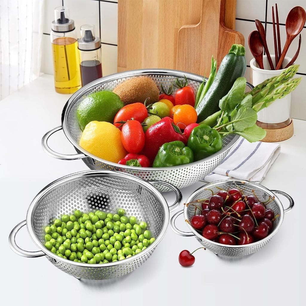 Triple-Layer Stainless Steel Micro-Perforated Mesh Colander Set 1 Quart 2.5 Quarts 4.5 Quarts 3