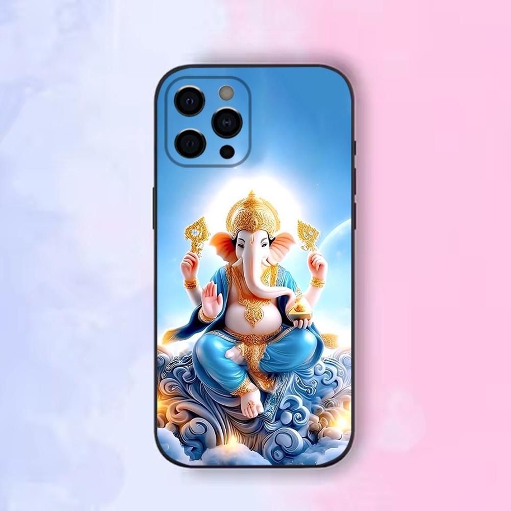 Чехол для телефона с изображением слона Ганеши для Apple iPhone 15, 14, 13, 12, 11, Pro, X, XS, Max, XR, Plus, Mini, Мягкий черный корпус