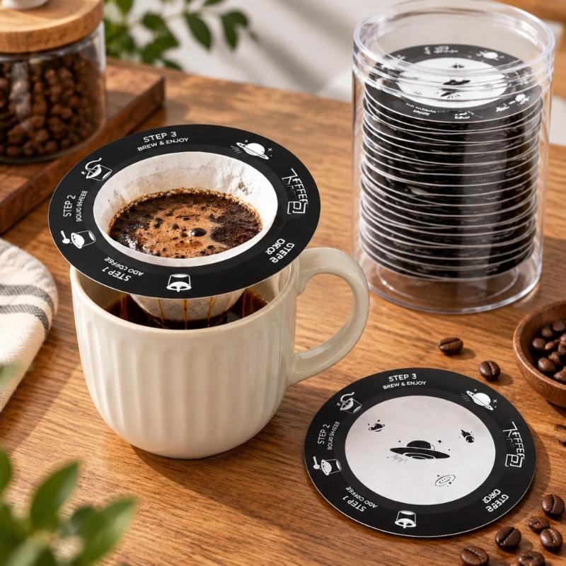 Unbleached Wood Pulp Coffee Filter Bags, Disc-Style Hanging Form with Suspended Chamber for Manual Cup Steeping