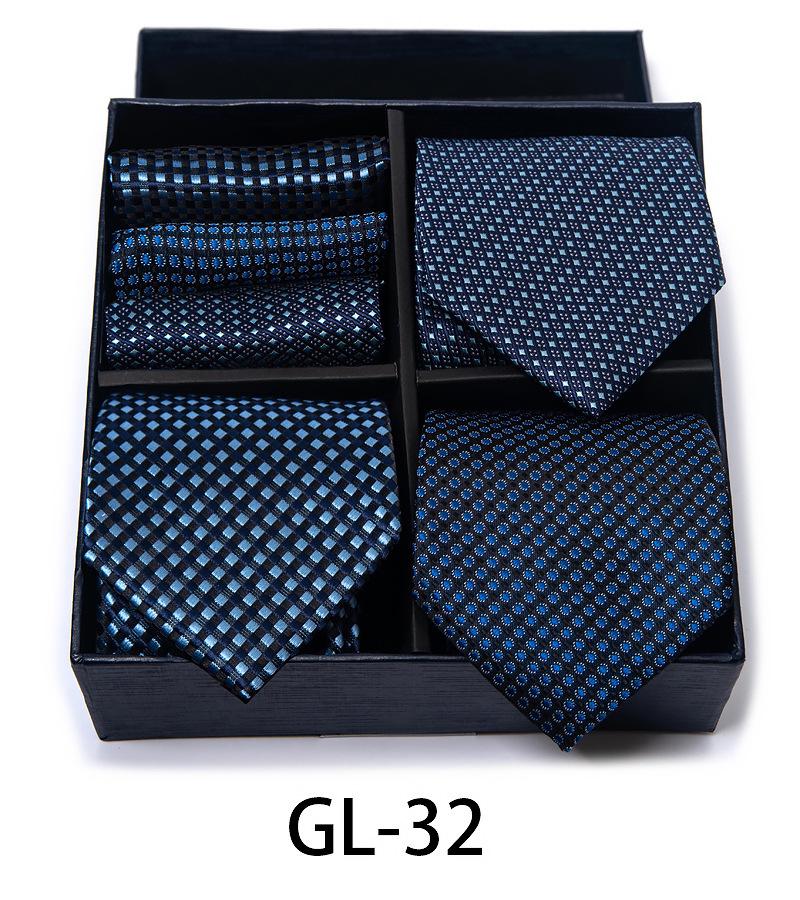 Men'S Gift Box Set Tie Fashion Business Net Color Jacquard Tie Square Scarf
