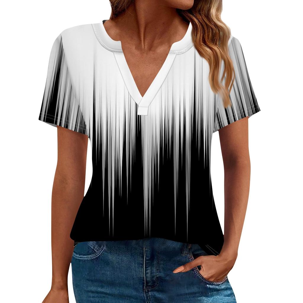 Женская футболка Футболка с принтом с коротким рукавом Повседневные выходные Мода Базовый топ с V-образным вырезом Обычный топ