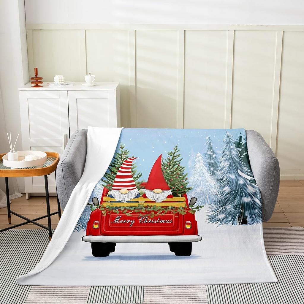 Winter Snowman Throw Blanket Cartoon Farmhouse Rustic Style Flannel Blanket for Kids Teens Adults Watercolor Pine Trees White
