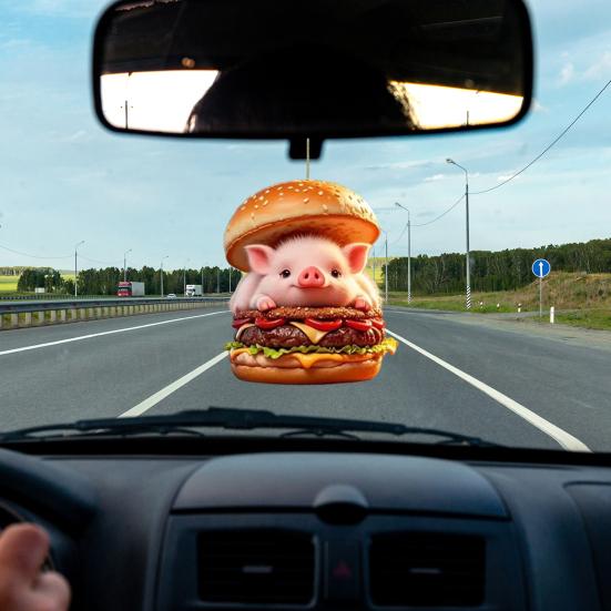 Подвеска для автомобиля Burger Piggy, 2D, плоская акриловая подвеска, украшение для интерьера автомобиля, рюкзак, подарок для автолюбителей