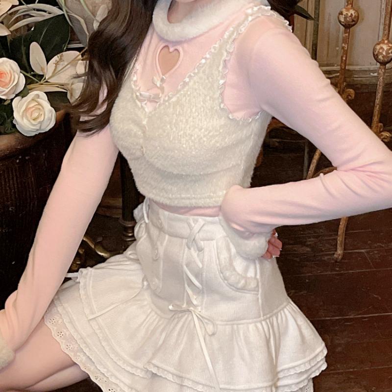 Japanese Kawaii Lolita Mini Skirt Women Lace Casual Elegant Sweet Female Skirt High Waist Bandage Korean Skirt