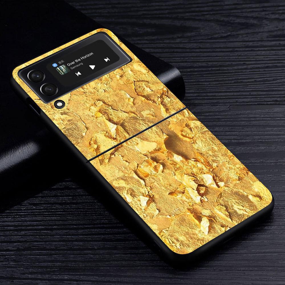 Чехол с рисунком из тонкого золота для Samsung Galaxy Z Flip4 Flip3 5G, жесткий ПК чехол для мобильного телефона Z Flip 4 3, черный Coque Zflip4
