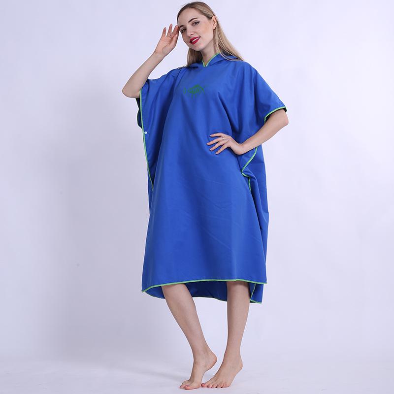 Hooded Microfiber Beach Poncho: Portable Wearable Towel Robe