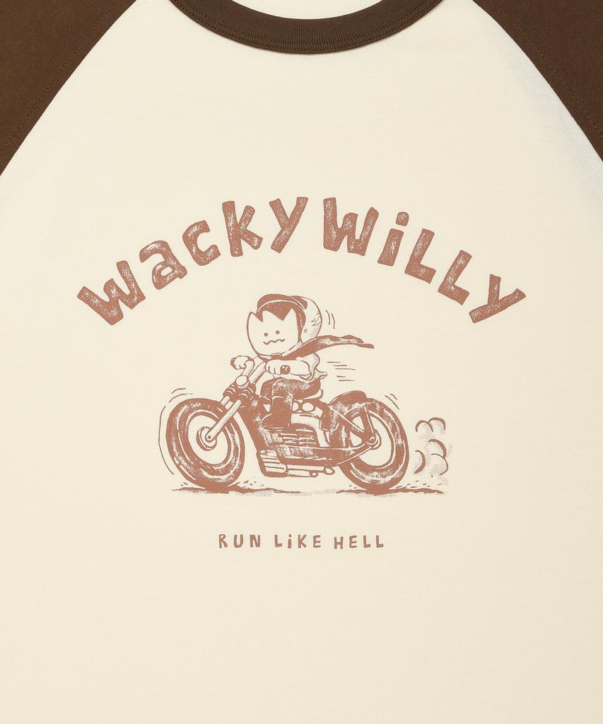 WACKY WILLY Kiki And Motorcycles Raglan Short Sleeve T-Shirt Cream