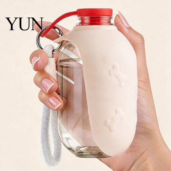 Compact Collapsible Dog Bowl Water Bottle with Foldable Silicone Bowl, Leakproof Pet Leak Proof Dispenser Dispenser, 300ml Portable Feeder for Outdoor