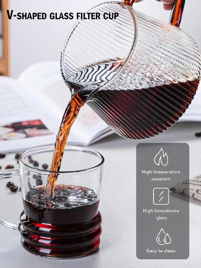Leeseph Glass Coffee Server For Pour Over Coffee & Tea Vertical Striped Microwave Safe & Heatproof Glass Body (400ml & 600ml)