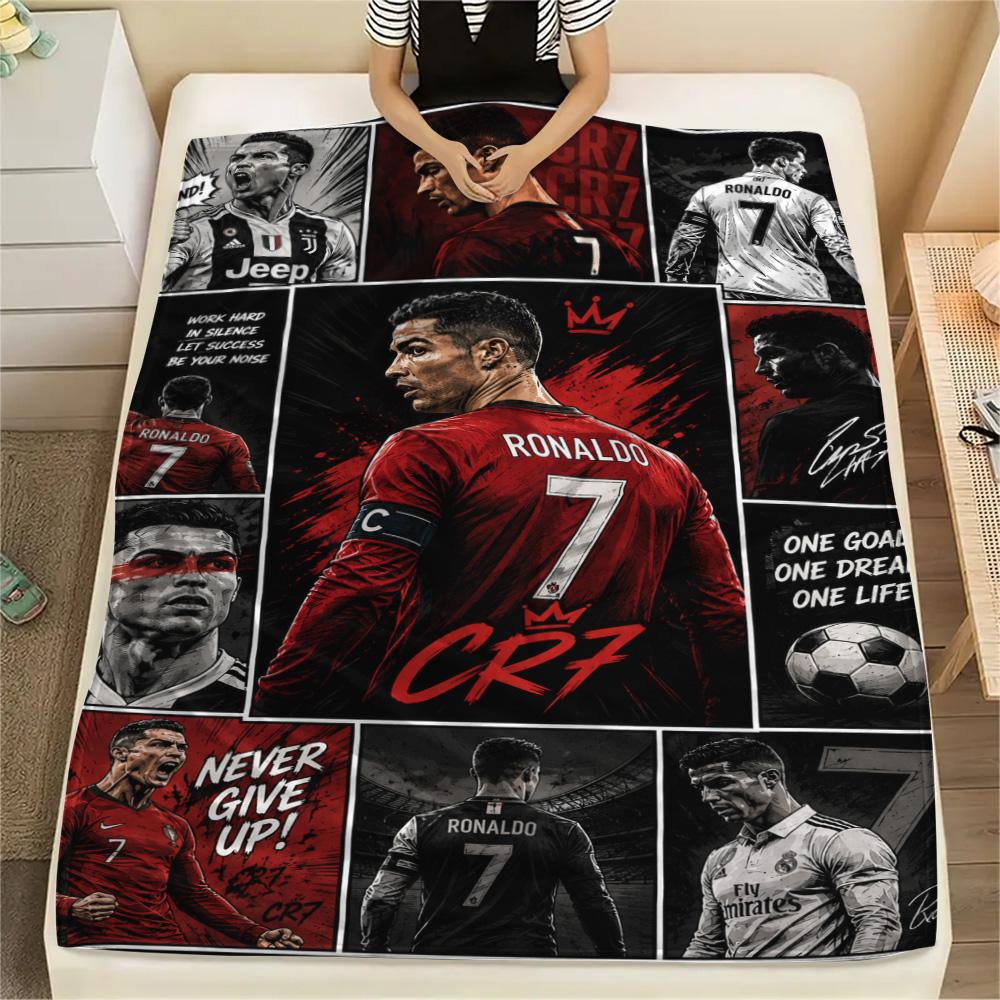 1Pc Ronaldo Print Flannel Blanket High Quality Warm Comfortable Cover for All Seasons Perfect for Gifts Home Decor