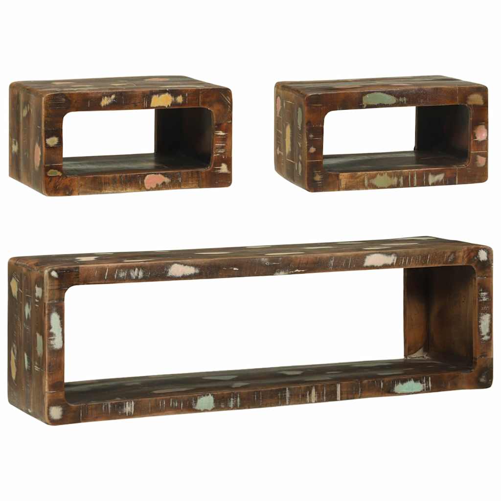 TV Cabinet Set with Shelf 3 pcs Multicolored Solid Reclaimed Wood
