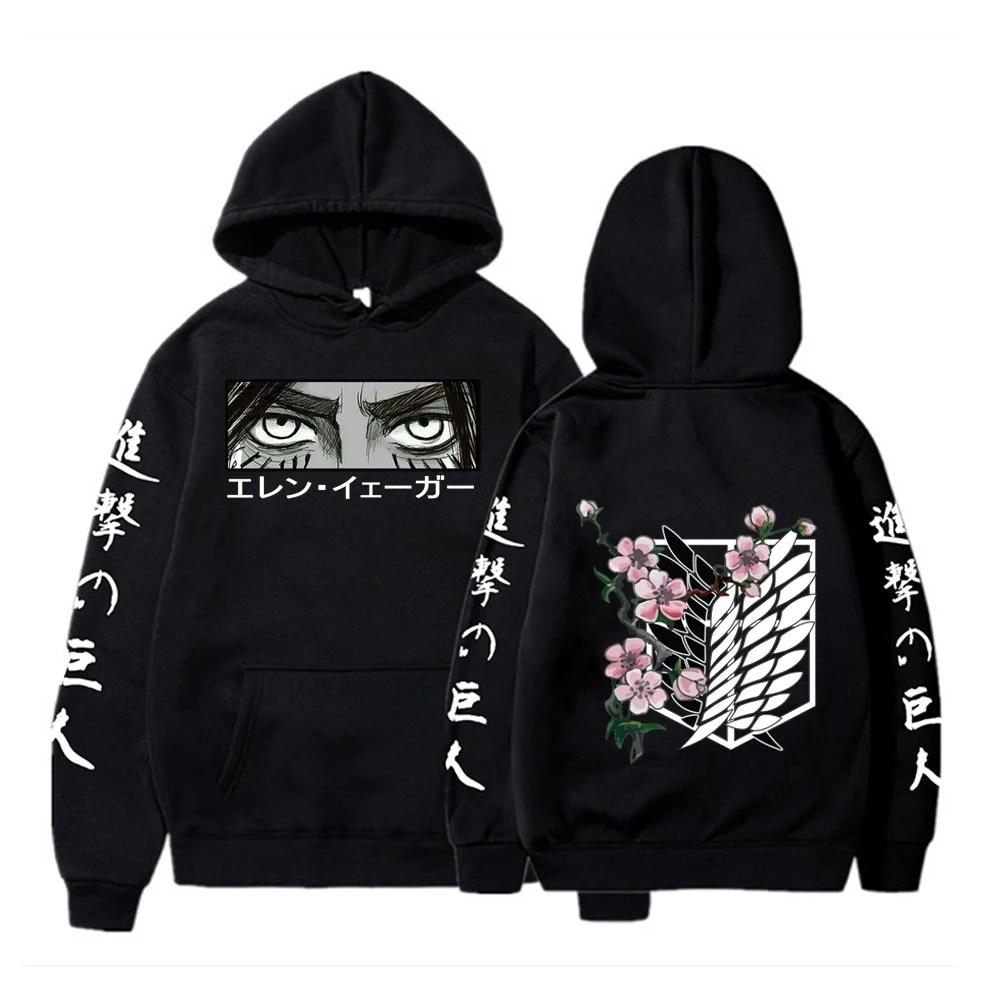 Мода Аниме Атака Титанов Эрен Йегер Глаза Принт Длинные Рукава Толстовки Harajuku Мультфильм Зимние Повседневные Женщины Мужчины Толстовки