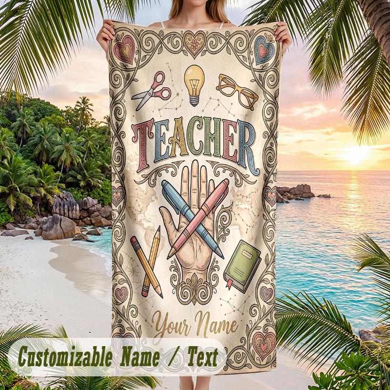 Sweet Treats Celebration Theme Quick Dry Beach Towel Custom Name Text Print Large Sand Resistant Towel Beach Vacation