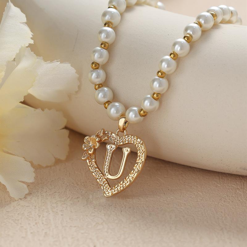 Винтажные цветочные буквы сердечки кулон ожерелья для женщин роскошные искусственные жемчужные цепочки ожерелья корейские ювелирные изделия подарки