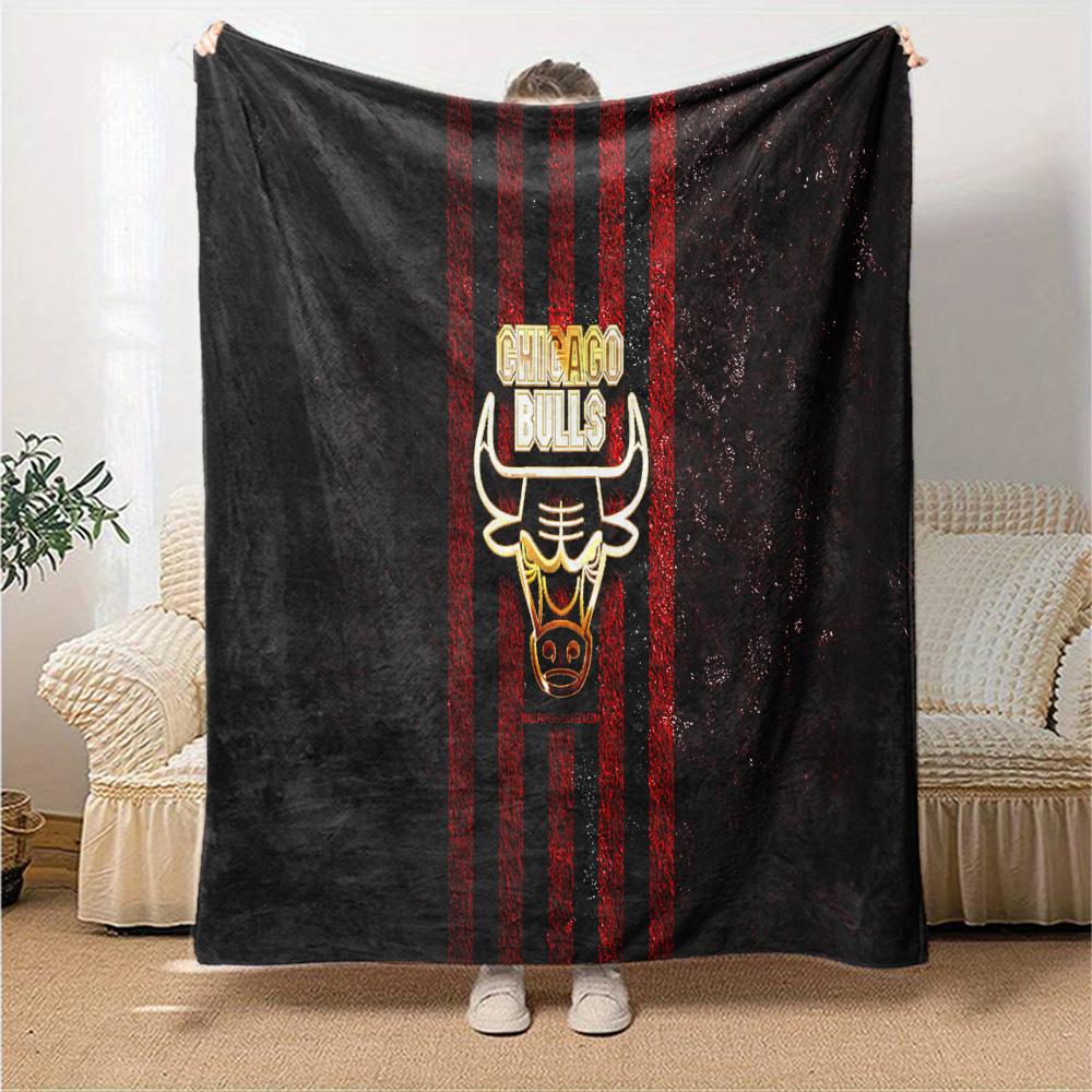 Chicago-Bulls Logo Flannel Blanket, Soft Polyester, Modern Design, All-Season for Camping, Travel, Gifts for holidays or birthdays
