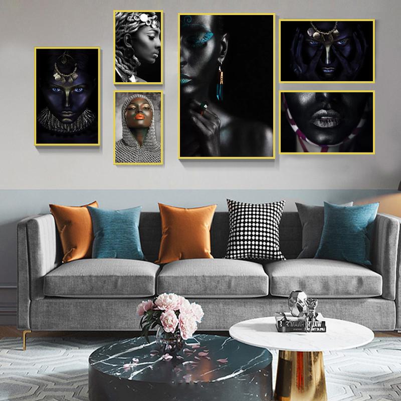 Африканские черные женские портретные художественные постеры и принты на холсте, живопись, макияж, женская настенная картина для гостиной, домашний декор