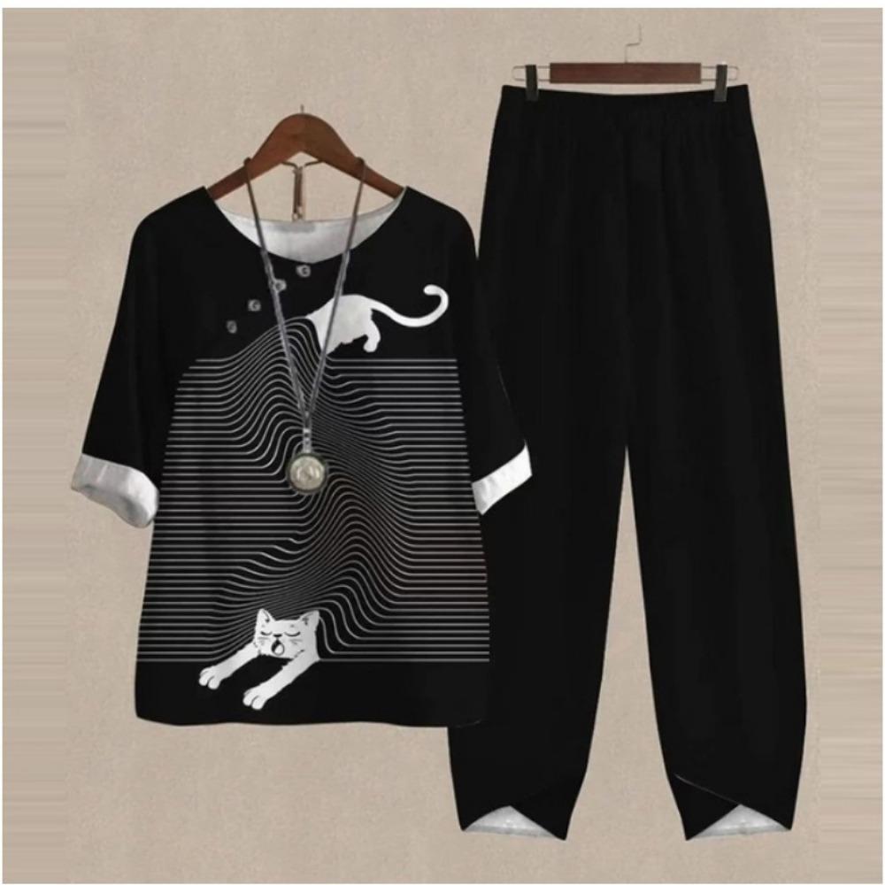 QICED Женская мода лето весна однотонный принт короткий рукав подтяжки брюки костюмы