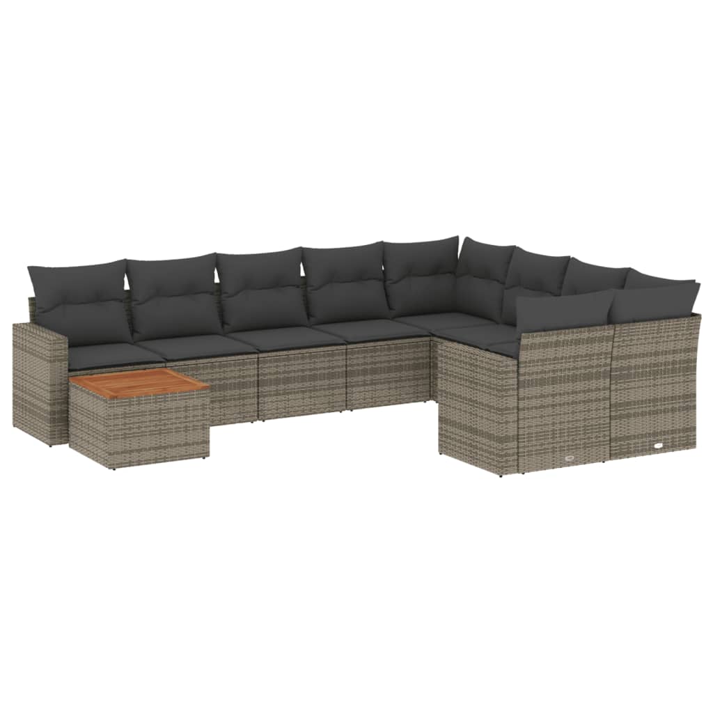 10 piece Garden Sofa Set with Cushions Grey Poly Rattan