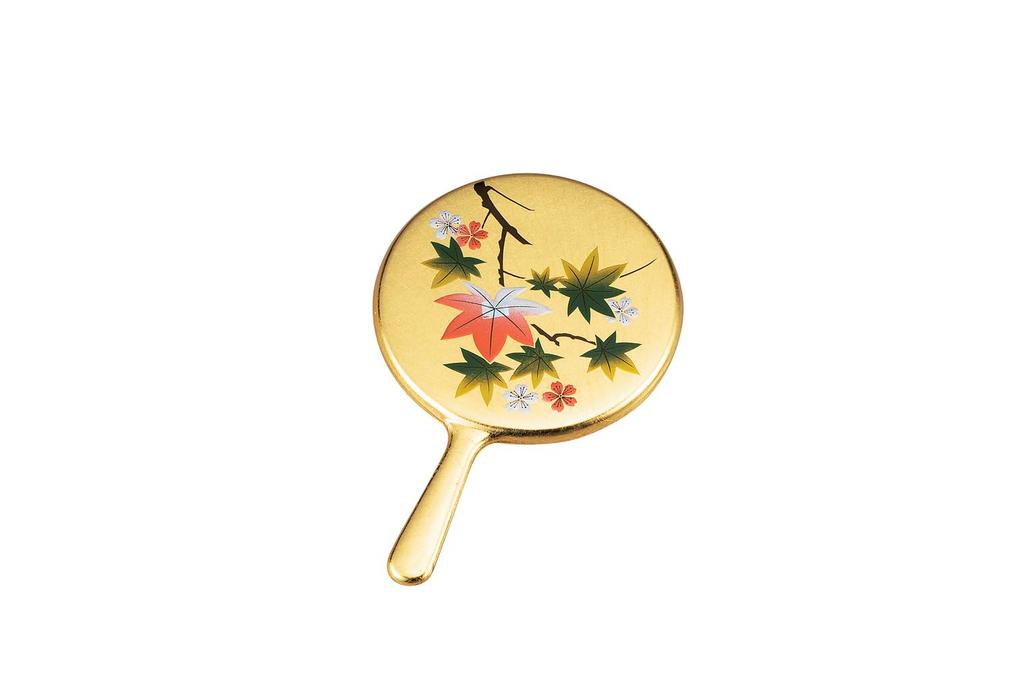 Nakatani Brothers "Yamanaka Lacquer" Mini Hand Mirror, Gold and Silver Leaf Craft, Hanaichimonme (Flower Pattern), 37-0507