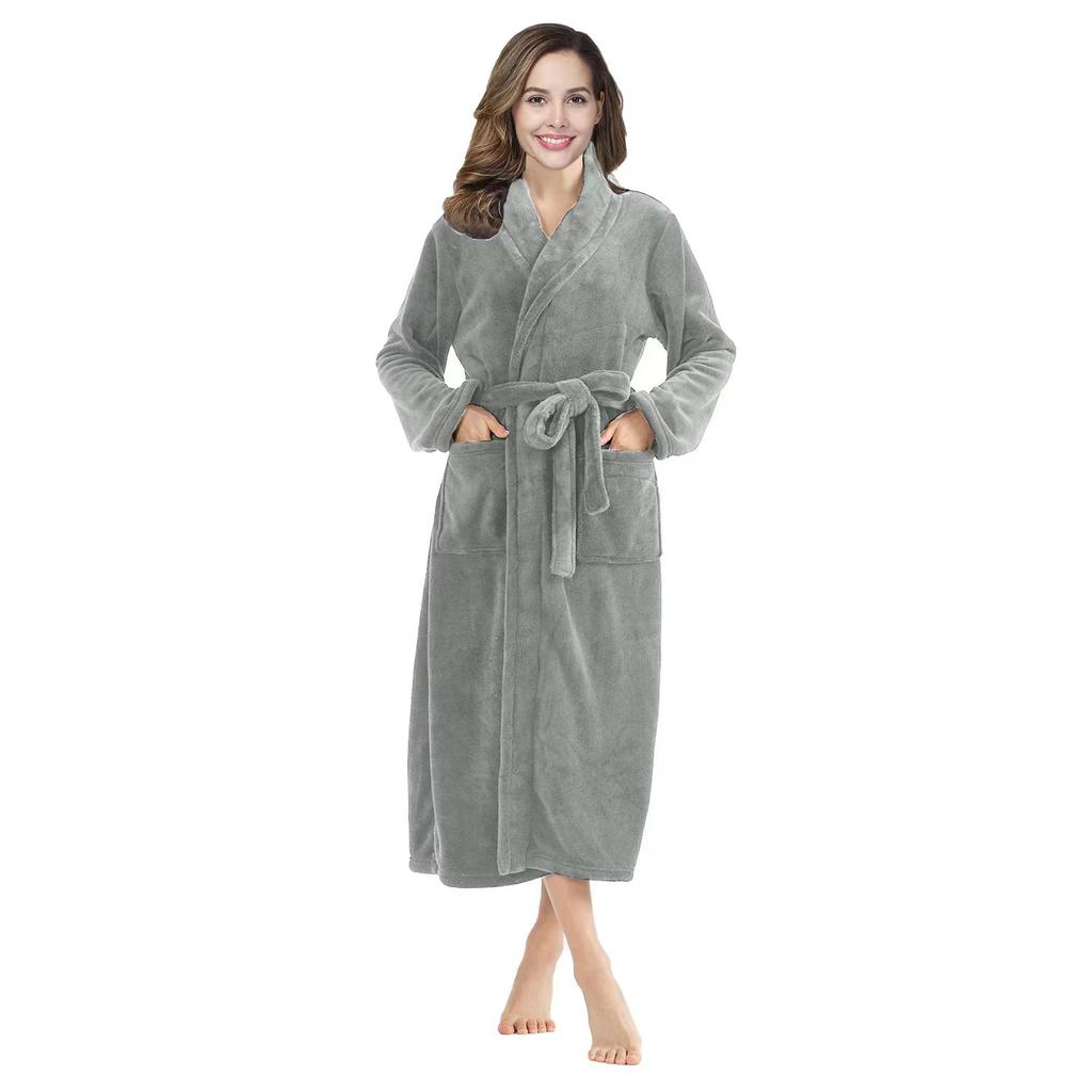 Women's Solid Color Lapel Bathrobe Autumn Winter Models Facecloth Warm Comfortable Longsleeved Homewear