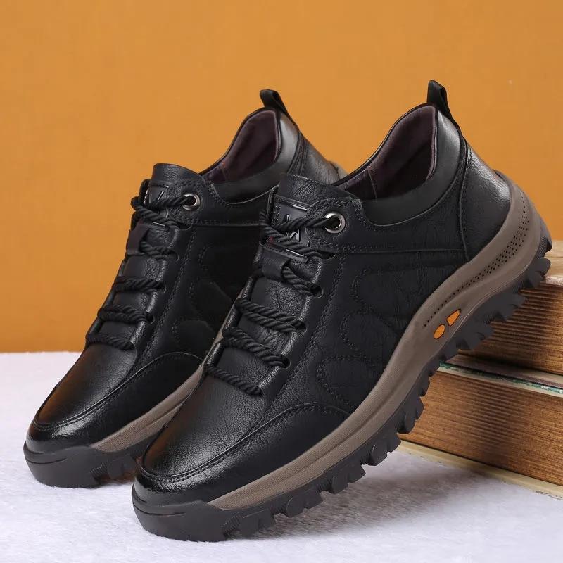 Men's Casual Leather Shoes Non-slip Soft Sole Leather Sneakers Sports Shoes Cushioning Wear-resistant Outdoor Hiking Shoes