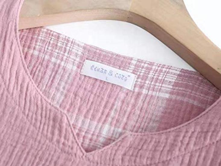 Checkered Soft Comfortable to the Perfect Gift for Day Size Women's Pajamas, Spring/Summer/Autumn/Winter, 100% Cotton, Pattern, V-Neck, Gauze, Touch,