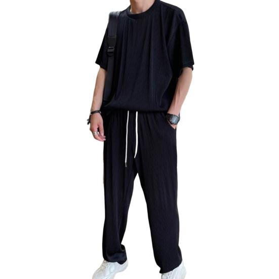 Мужские модели весна-лето плюс размер однотонная тонкая футболка с короткими рукавами + быстросохнущие брюки спортивный комплект из двух предметов