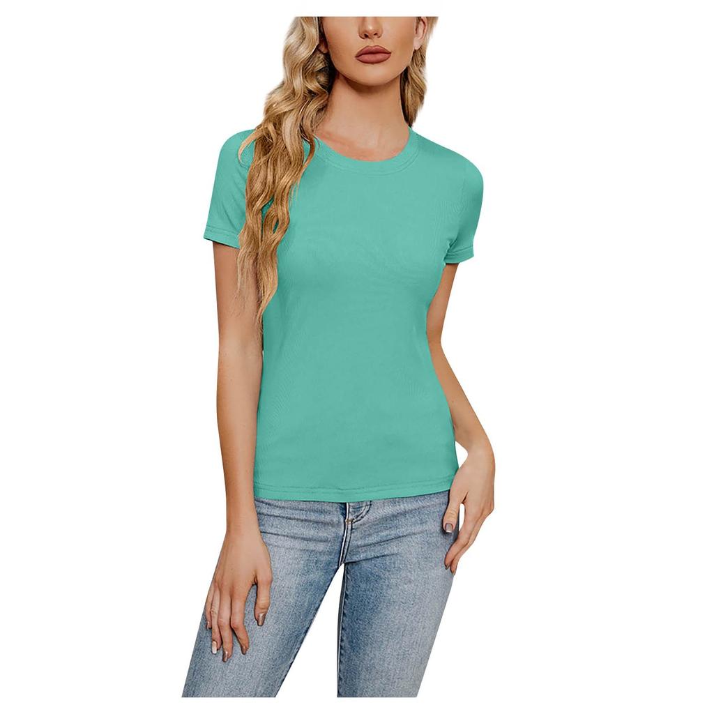 Женская футболка с короткими рукавами и круглым вырезом, облегающий эластичный вязаный свитер