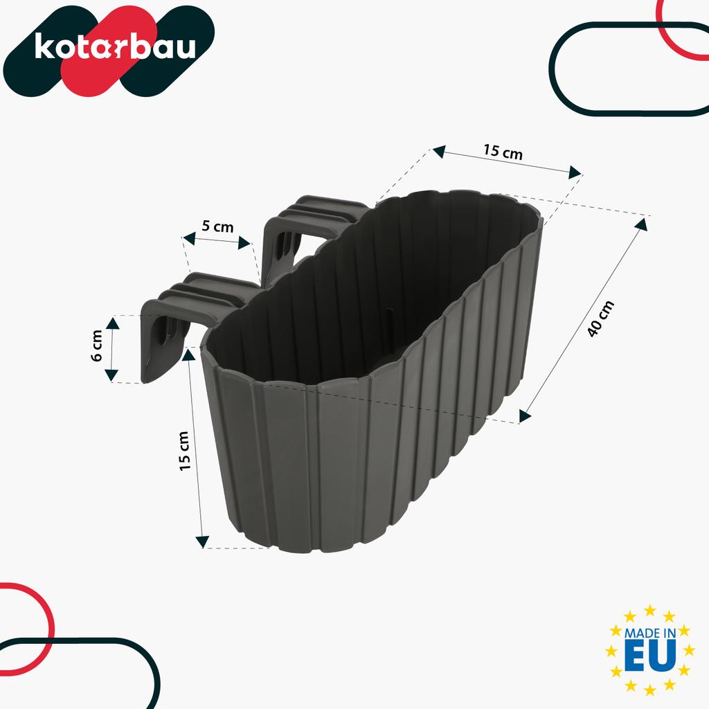 KOTARBAU® Balcony Box Flowerpot for Railing Oval Rustic Gray 400 MM Set of 4