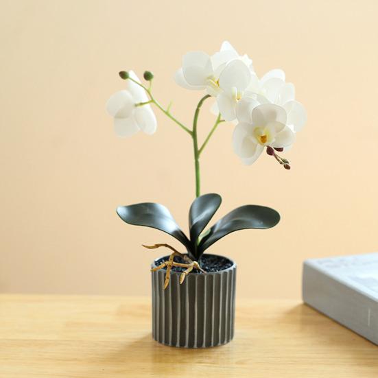 Artificial Potted Plant Faux Moth Orchid Bonsai Desktop Artificial Potted Phalaenopsis Flowers for Home Dining Table Office Desk Decoration